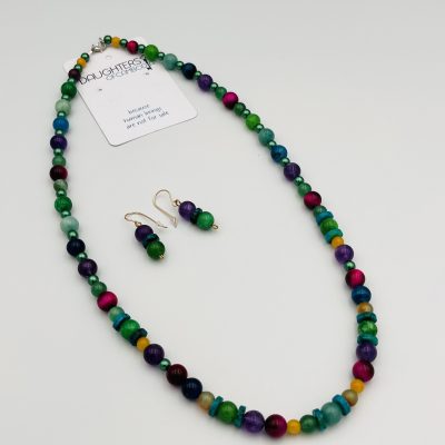 Multi-coloured beaded necklace & earring set